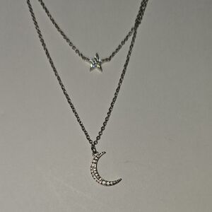 Jennifer Miller Silver Star and Moon Layered Pendant Necklace